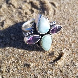Larimar and Amethyst Ring